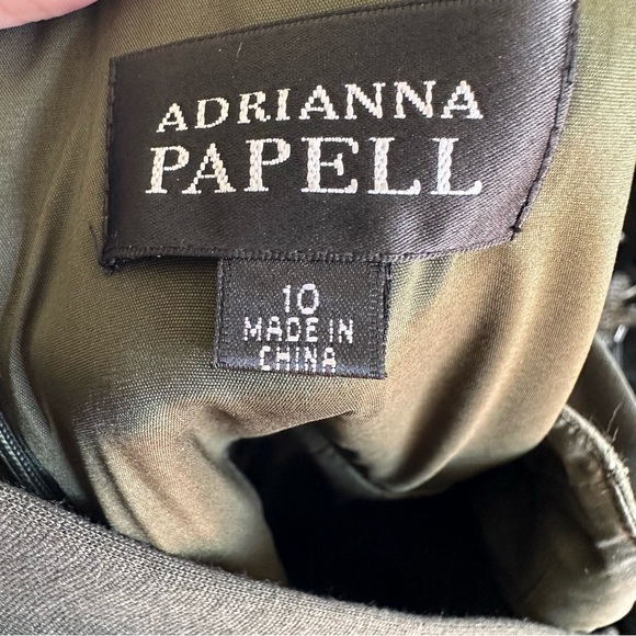 Adrianna Papell Belted Olive Asymmetrical Neck Dress - Picture 7 of 7